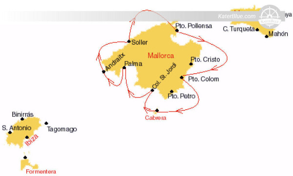 Týdenní pronájem plachetnice směr východ Baleárské ostrovy Mallorca, Španělsko