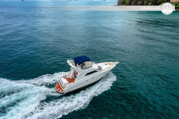 Noleggio privato di 8 ore per l'Isla Pedro González a bordo di uno yacht a motore Sea Ray 47 con partenza da Marina Flamenco, Panama.