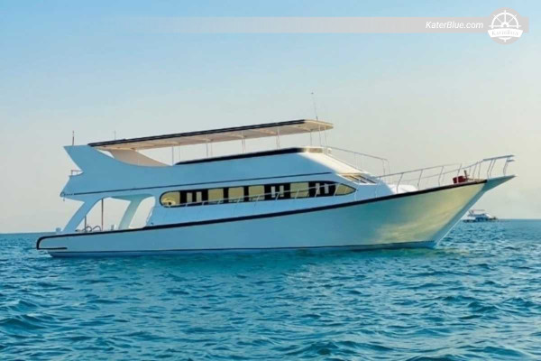 Noleggio privato di uno yacht a motore di 16,7 metri (55 piedi) con equipaggio, con partenza dal porto turistico di Sadat ad Ain El Sokhna – Crociera di un giorno nel Mar Rosso con snorkeling, pesca e barbecue per 10 persone.